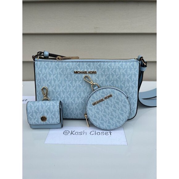 Michael Kors crossbody tech attach small jet set travel MK signature pale ocean - Picture 8 of 8